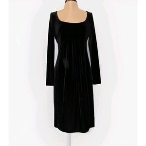 Jones New York Empire Waist Velvet Babydoll Dress 8 Black Boat Neck Long Sleeve